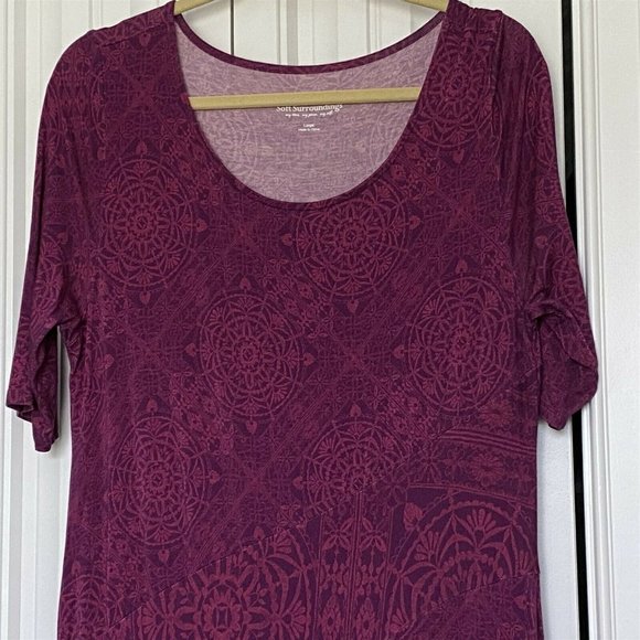 Soft Surroundings Purple Dress Midi Boho Flowy Viscose Short Sleeve Large 2CK34 - Picture 2 of 10